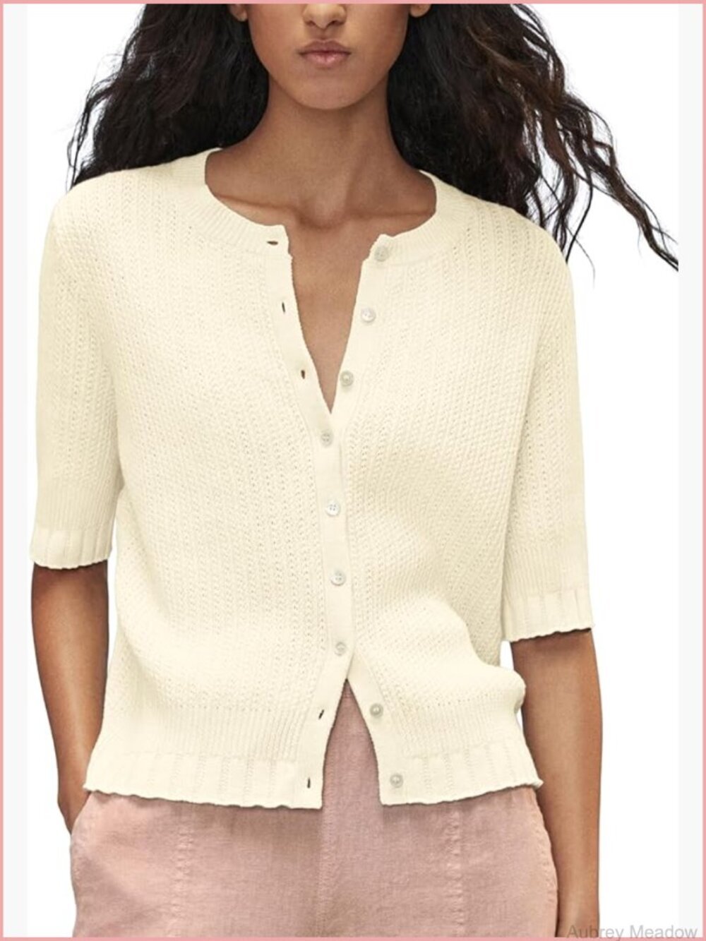 Half Sleeve Ribbed Cardigan Open Front Button Down Casual Sweater